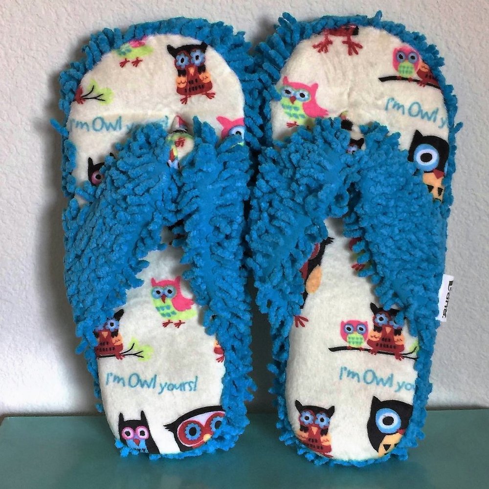 Owl Yours Spa Slippers in Blue and Cream by Lazy One Size L/XL (Women's 7-9)